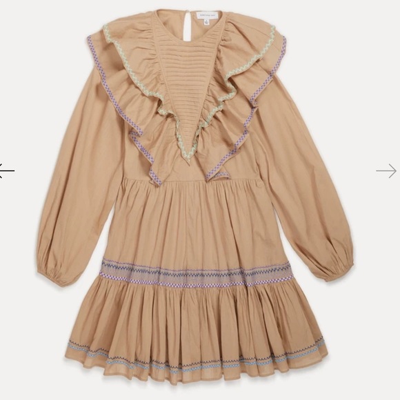 Something Navy Jolie embroidered Ruffle dress tan VGUC - Picture 5 of 16